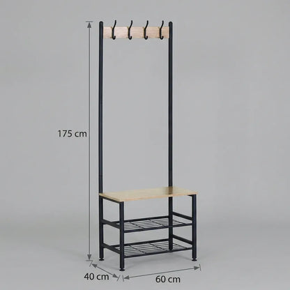 CARLA HOME Hall Tree Coat Rack with Bench - 5 Hooks - Brown - Rustic - Garment Rack