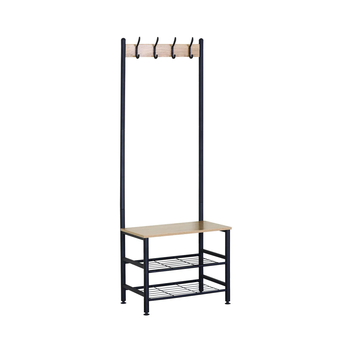 CARLA HOME Hall Tree Coat Rack with Bench - 5 Hooks - Brown - Rustic - Garment Rack