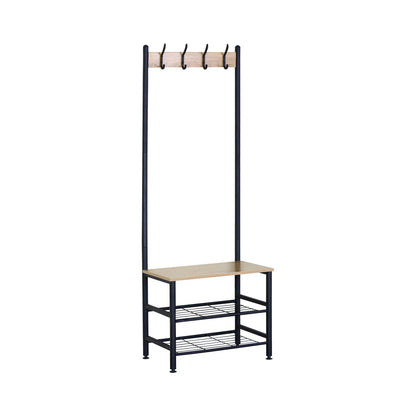 CARLA HOME Hall Tree Coat Rack with Bench - 5 Hooks - Brown - Rustic - Garment Rack