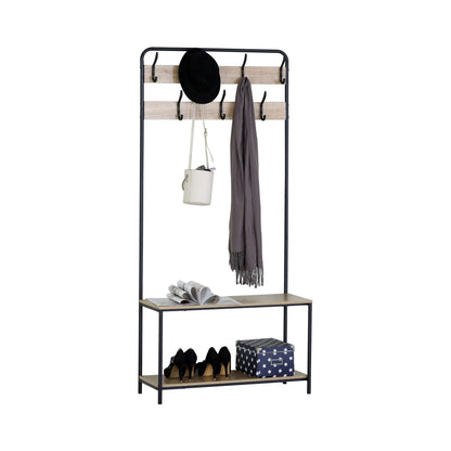 CARLA HOME Hall Tree Coat Rack with Bench - 8 Hooks - Brown - Rustic - Garment Rack