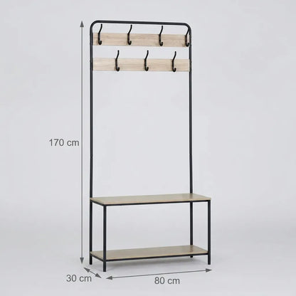 CARLA HOME Hall Tree Coat Rack with Bench - 8 Hooks - Brown - Rustic - Garment Rack