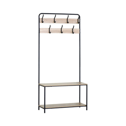 CARLA HOME Hall Tree Coat Rack with Bench - 8 Hooks - Brown - Rustic - Garment Rack