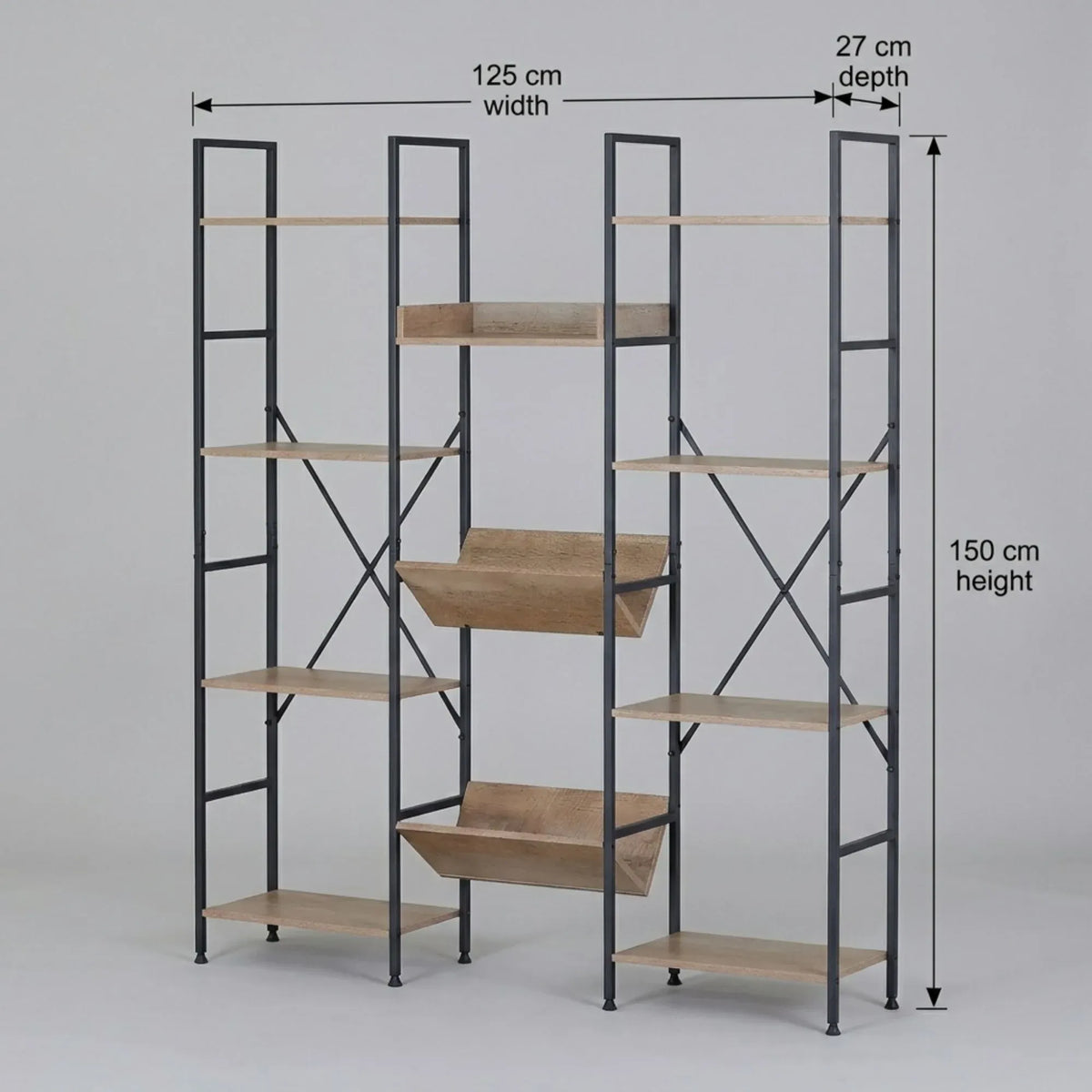 CARLA HOME 12 - Shelf Bookcase - Wood Metal Display Shelf - Brown - Rustic - Steel