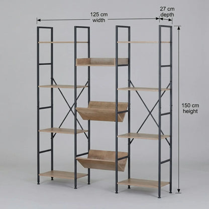 CARLA HOME 12 - Shelf Bookcase - Wood Metal Display Shelf - Brown - Rustic - Steel