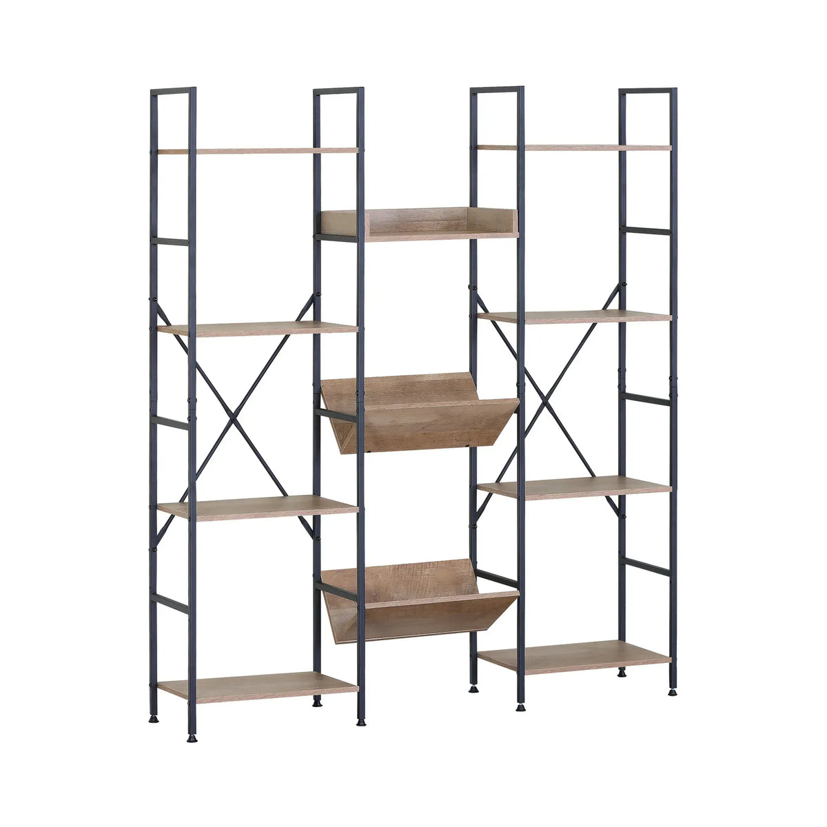 CARLA HOME 12 - Shelf Bookcase - Wood Metal Display Shelf - Brown - Rustic - Steel