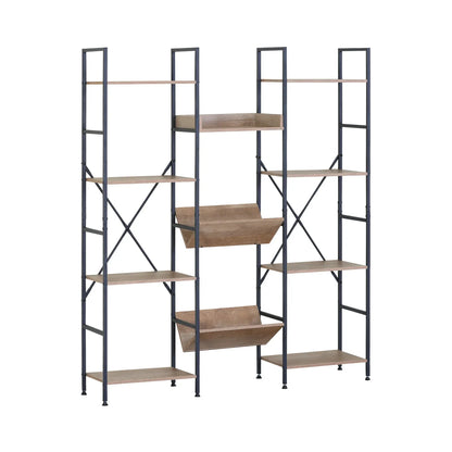 CARLA HOME 12 - Shelf Bookcase - Wood Metal Display Shelf - Brown - Rustic - Steel