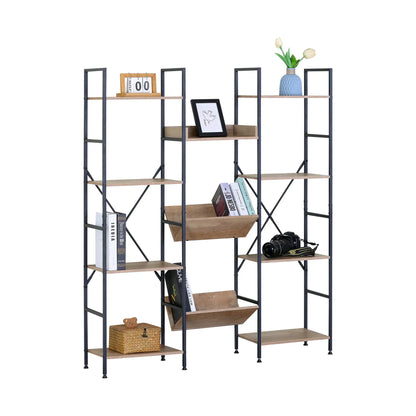 CARLA HOME 12 - Shelf Bookcase - Wood Metal Display Shelf - Brown - Rustic - Steel