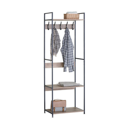 CARLA HOME Freestanding Garment Rack - 5 Hooks 4 Shelves - Brown - Rustic - Steel
