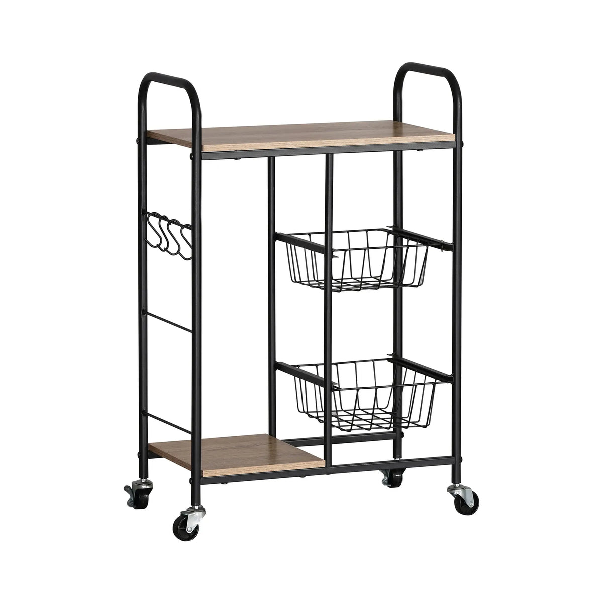 CARLA HOME Kitchen Trolley Cart with Wire Baskets - Brown - Rustic - Steel - Kitchen Rolling Cart