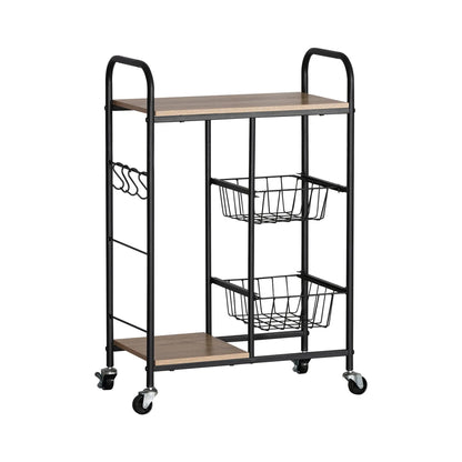 CARLA HOME Kitchen Trolley Cart with Wire Baskets - Brown - Rustic - Steel - Kitchen Rolling Cart