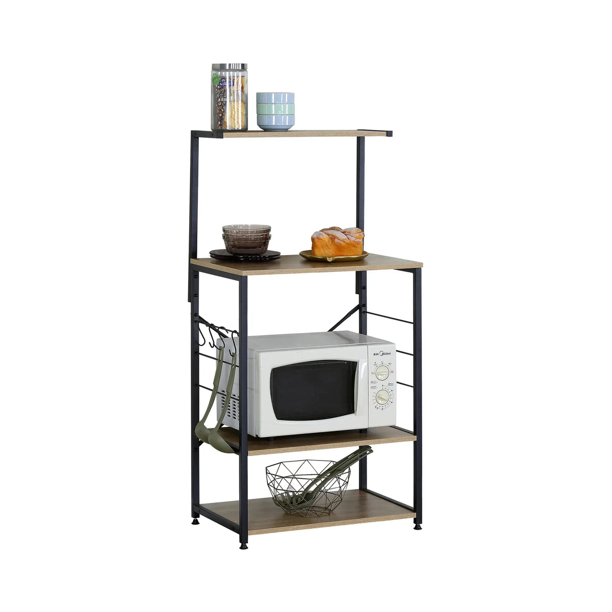 CARLA HOME 4 Tier Bakers Rack Microwave Stand - Oak Finish - Brown - Kitchen Rack