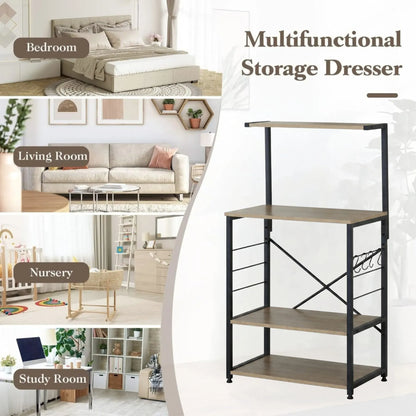 CARLA HOME 4 Tier Bakers Rack Microwave Stand - Oak Finish - Brown - Kitchen Rack