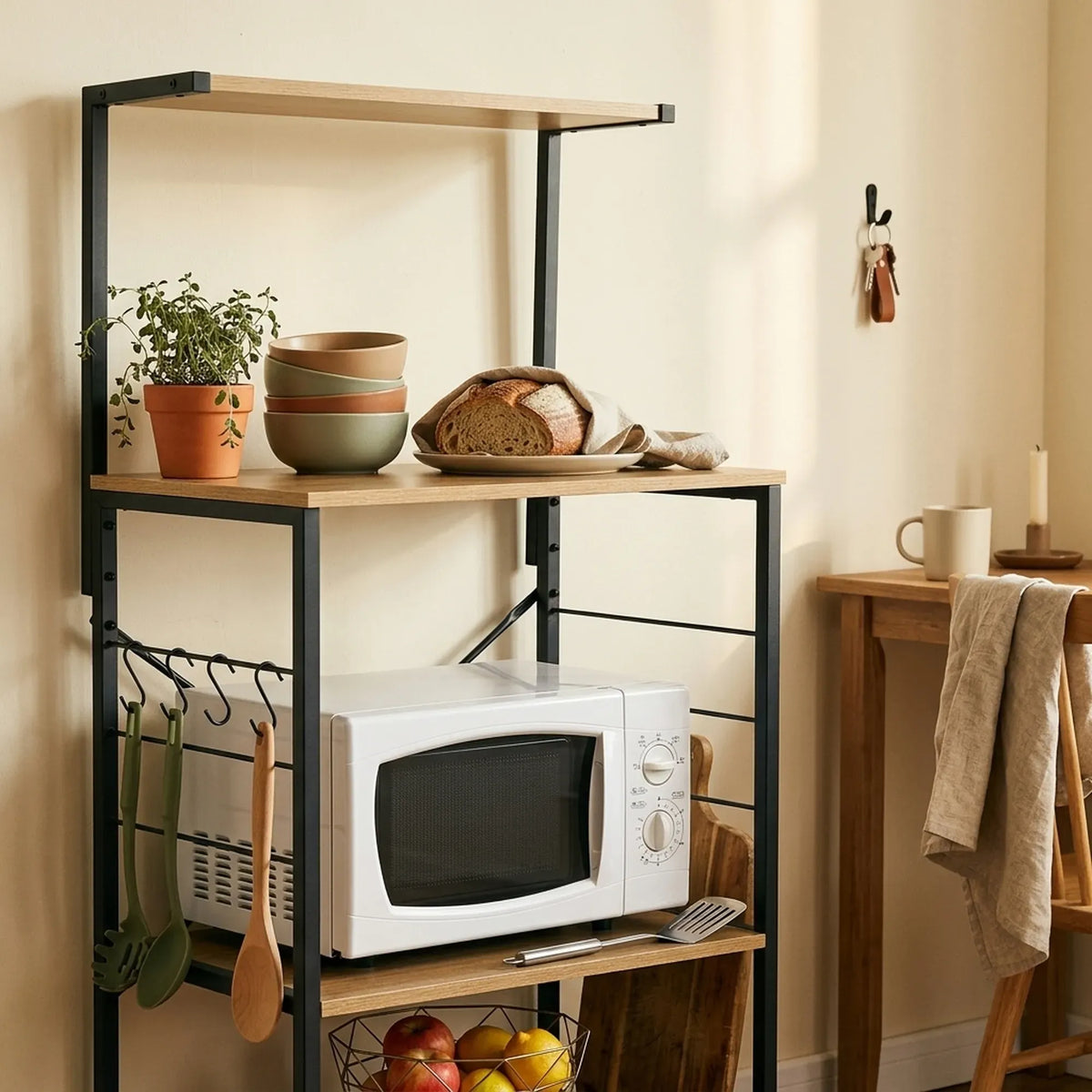 CARLA HOME 4 Tier Bakers Rack Microwave Stand - Oak Finish - Brown - Kitchen Rack