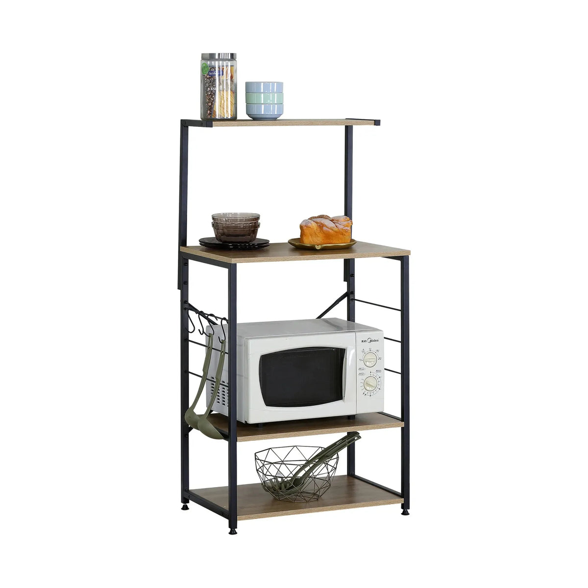 CARLA HOME 4 Tier Bakers Rack Microwave Stand - Oak Finish - Brown - Kitchen Rack