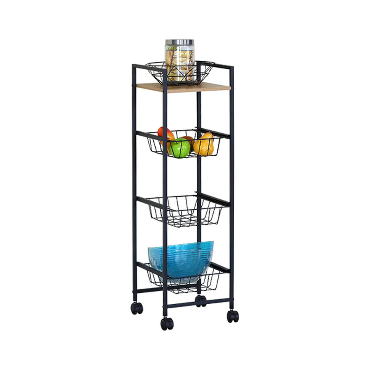 CARLA HOME 4 Tier Rolling Kitchen Trolley Cart - Rustic Brown - Steel - Kitchen Rolling Cart
