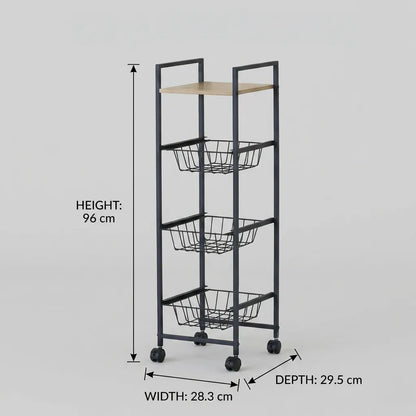 CARLA HOME 4 Tier Rolling Kitchen Trolley Cart - Rustic Brown - Steel - Kitchen Rolling Cart