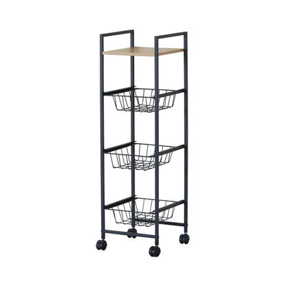 CARLA HOME 4 Tier Rolling Kitchen Trolley Cart - Rustic Brown - Steel - Kitchen Rolling Cart