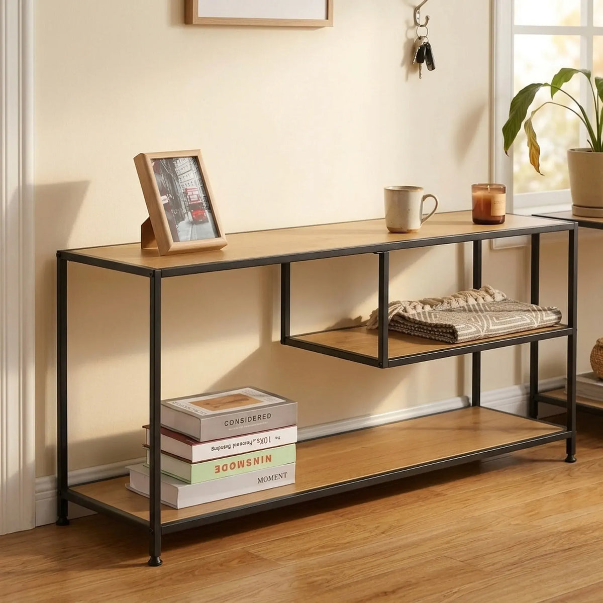 CARLA HOME Industrial Console Table - 3 Shelf Open Storage - Brown - Commodity Shelf