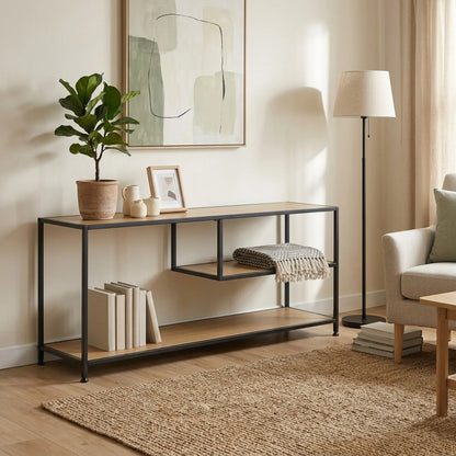 CARLA HOME Industrial Console Table - 3 Shelf Open Storage - Brown - Commodity Shelf