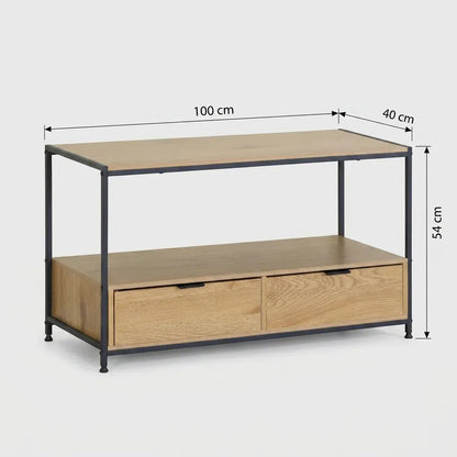 CARLA HOME Coffee Table with 2 Drawers - Open Shelf - Brown - Rustic - Steel - Living Room Bedroom