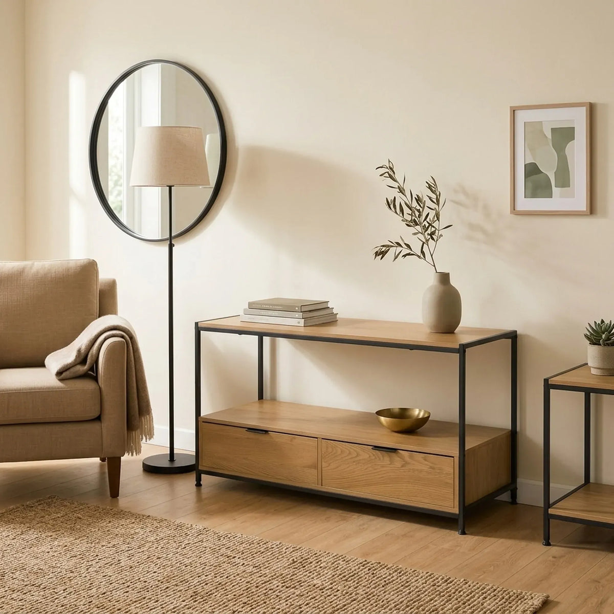 CARLA HOME Coffee Table with 2 Drawers - Open Shelf - Brown - Rustic - Steel - Living Room Bedroom