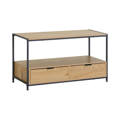 CARLA HOME Coffee Table with 2 Drawers - Open Shelf - Brown - Rustic - Steel - Living Room Bedroom