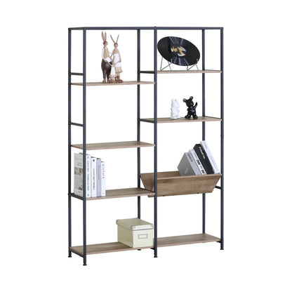 CARLA HOME 7 Shelf Bookcase - Wood Metal Display Shelf - Brown - Rustic - Steel - Living Room Office