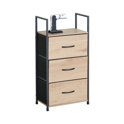 CARLA HOME 3 Drawer Tallboy Storage Cabinet - Brown - Rustic - Steel - Chest Drawers Tallboy