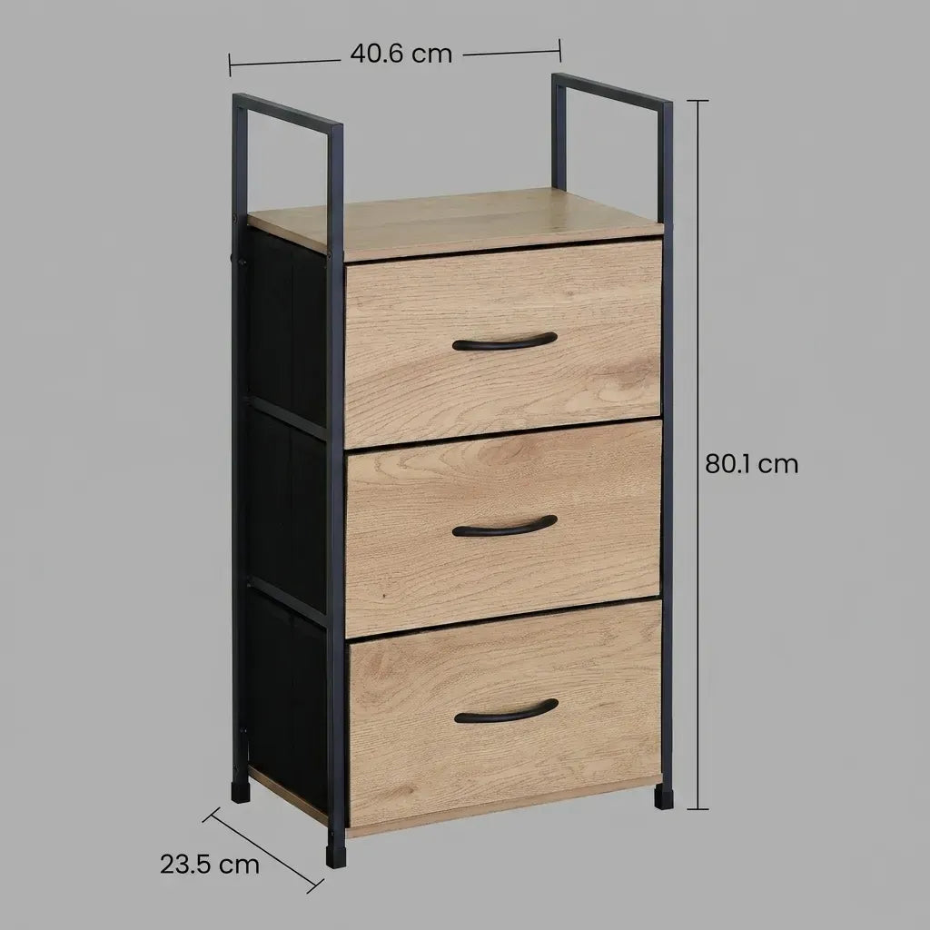 CARLA HOME 3 Drawer Tallboy Storage Cabinet - Brown - Rustic - Steel - Chest Drawers Tallboy
