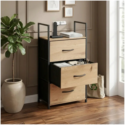 CARLA HOME 3 Drawer Tallboy Storage Cabinet - Brown - Rustic - Steel - Chest Drawers Tallboy