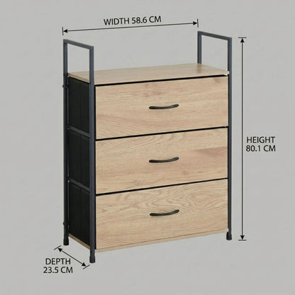 CARLA HOME 3 Drawer Tallboy Large Storage Cabinet - Brown - Rustic - Steel - Chest Drawers Tallboy
