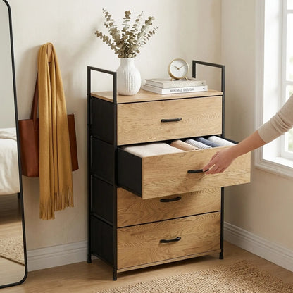 CARLA HOME 4 Drawer Tallboy Large Storage Cabinet - Brown - Rustic - Steel - Chest Drawers Tallboy