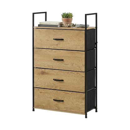 CARLA HOME 4 Drawer Tallboy Large Storage Cabinet - Brown - Rustic - Steel - Chest Drawers Tallboy