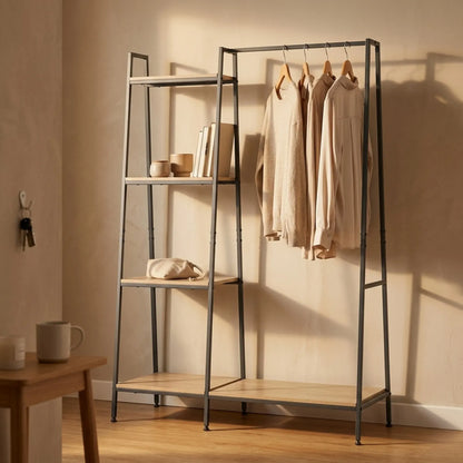 CARLA HOME Freestanding Garment Rack with Shelves - 4 Tier - Brown - Garment Rail