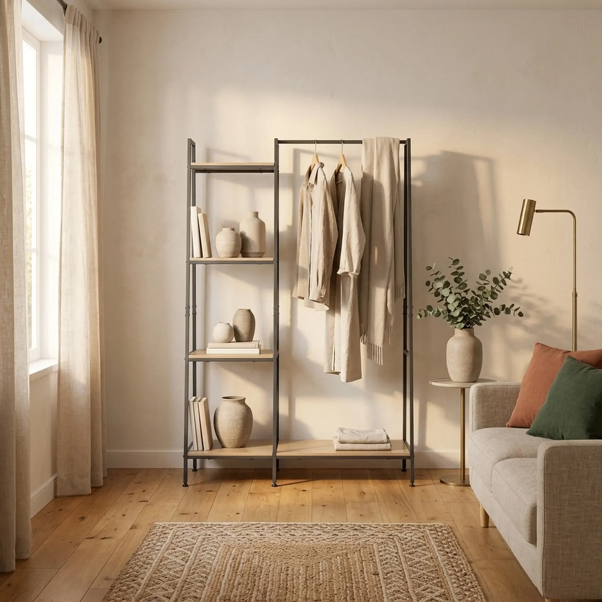 CARLA HOME Freestanding Garment Rack with Shelves - 4 Tier - Brown - Garment Rail