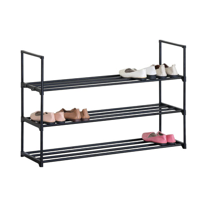 CARLA HOME 3 Tier Metal Shoe Rack - Free Standing Organiser - Black - Basic - Steel