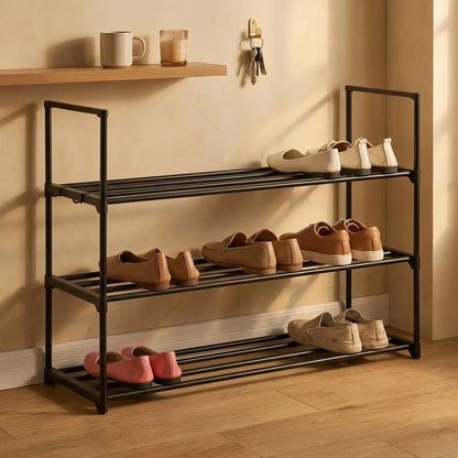 CARLA HOME 3 Tier Metal Shoe Rack - Free Standing Organiser - Black - Basic - Steel