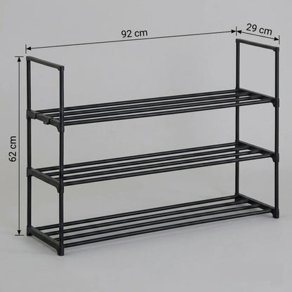 CARLA HOME 3 Tier Metal Shoe Rack - Free Standing Organiser - Black - Basic - Steel