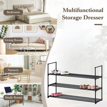 CARLA HOME 3 Tier Metal Shoe Rack - Free Standing Organiser - Black - Basic - Steel