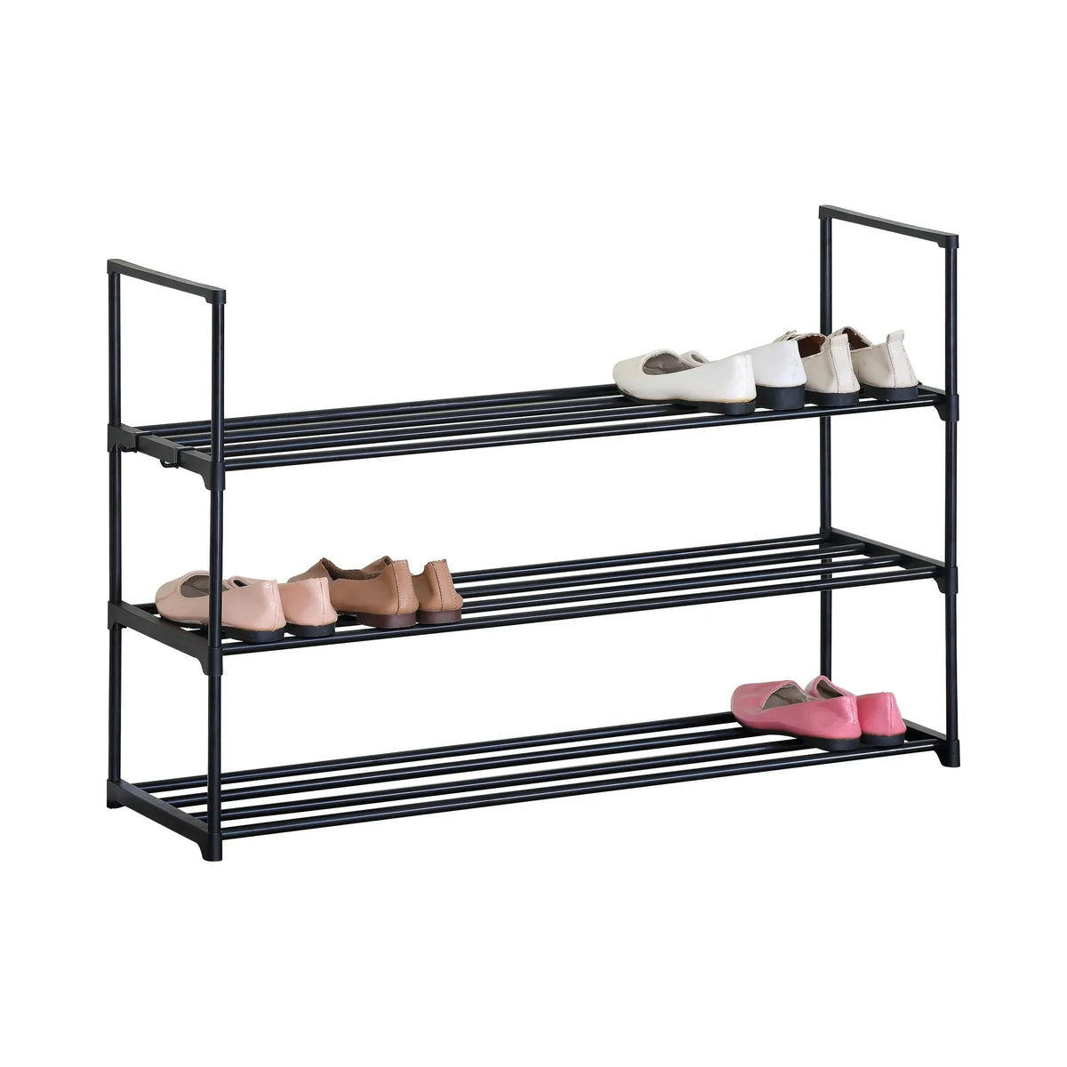 CARLA HOME 3 Tier Metal Shoe Rack - Free Standing Organiser - Black - Basic - Steel