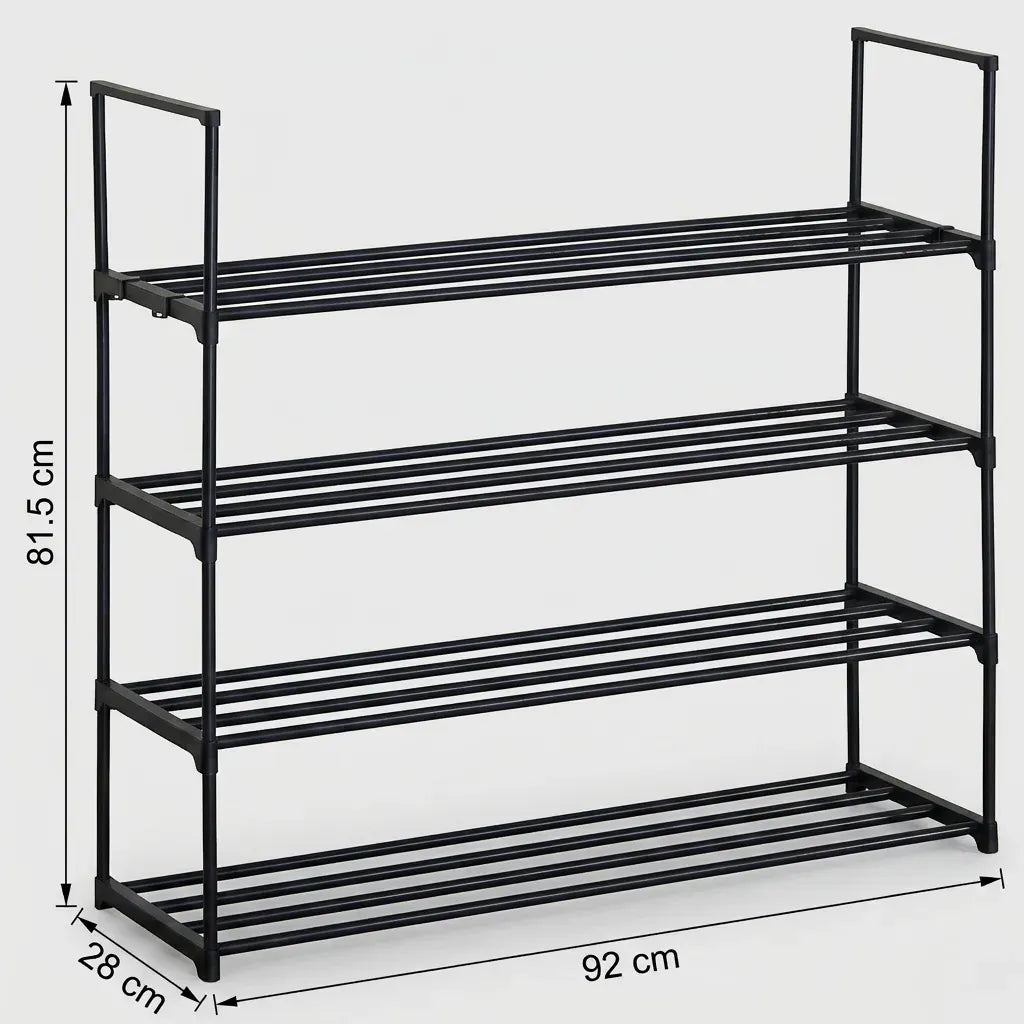 CARLA HOME 4 Tier Metal Shoe Rack - Free Standing Organiser - Black - Basic - Steel