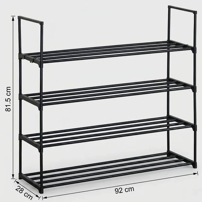 CARLA HOME 4 Tier Metal Shoe Rack - Free Standing Organiser - Black - Basic - Steel