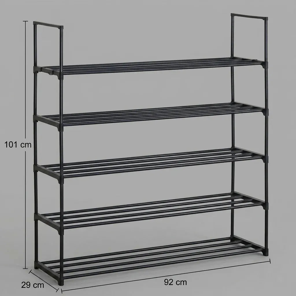 CARLA HOME 5 Tier Metal Shoe Rack - Free Standing Organiser - Black - Basic - Steel