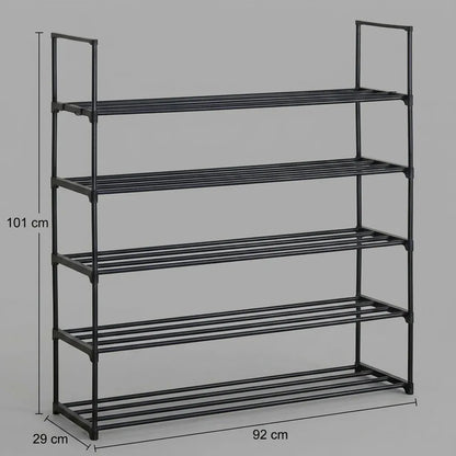 CARLA HOME 5 Tier Metal Shoe Rack - Free Standing Organiser - Black - Basic - Steel