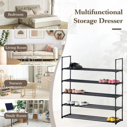CARLA HOME 5 Tier Metal Shoe Rack - Free Standing Organiser - Black - Basic - Steel