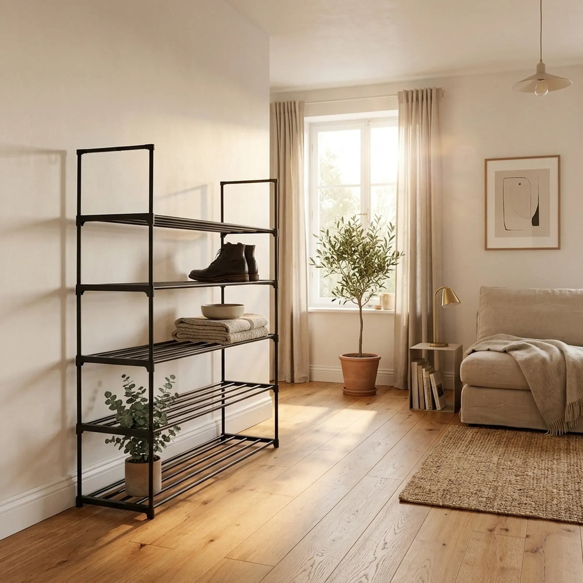 CARLA HOME 5 Tier Metal Shoe Rack - Free Standing Organiser - Black - Basic - Steel