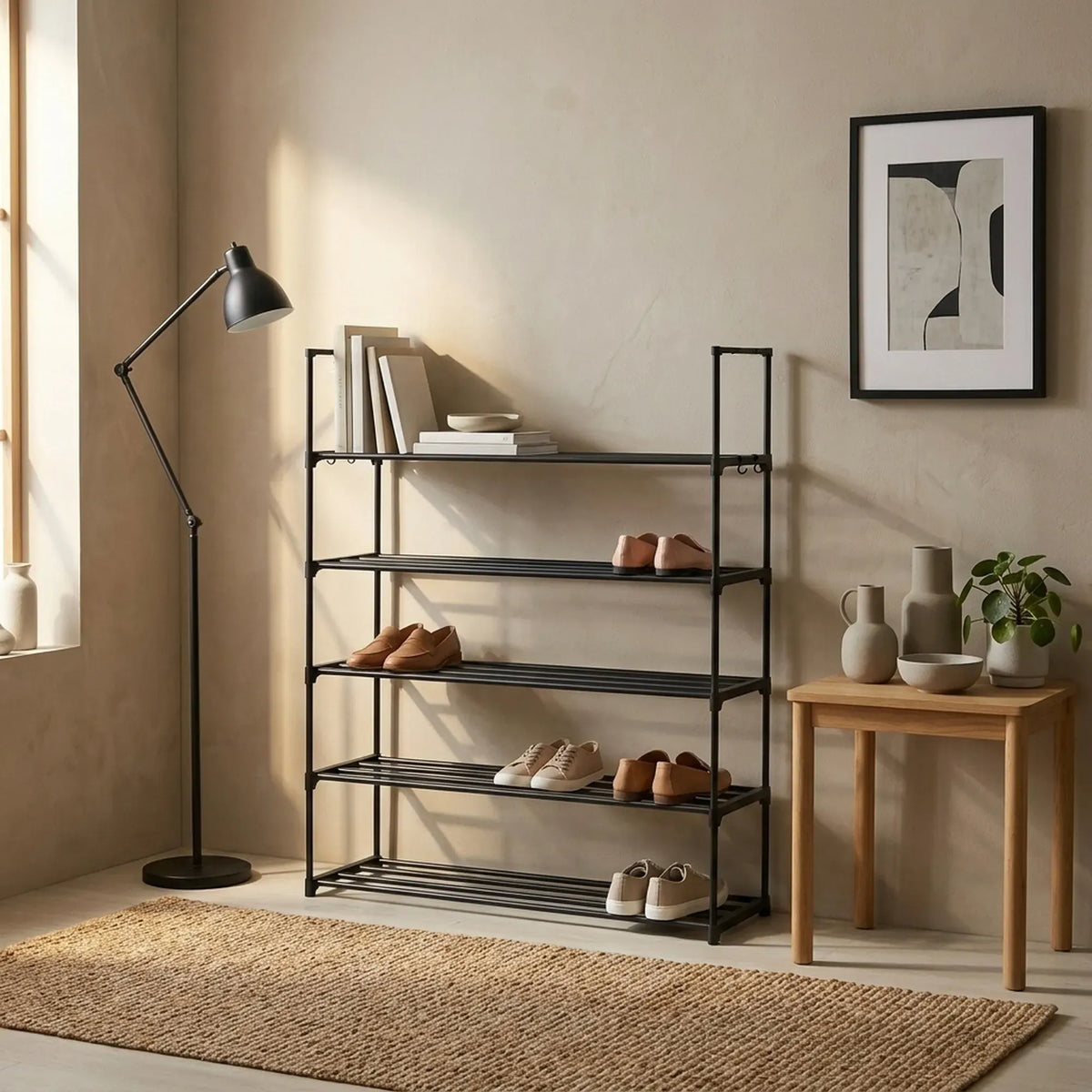 CARLA HOME 5 Tier Metal Shoe Rack - Free Standing Organiser - Black - Basic - Steel
