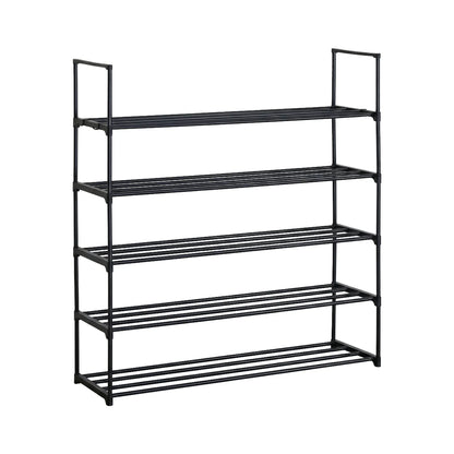 CARLA HOME 5 Tier Metal Shoe Rack - Free Standing Organiser - Black - Basic - Steel