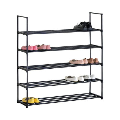 CARLA HOME 5 Tier Metal Shoe Rack - Free Standing Organiser - Black - Basic - Steel