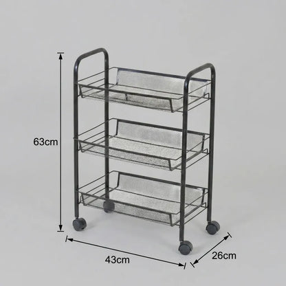 CARLA HOME 3 Tier Rolling Kitchen Trolley Cart - Metal Mesh - Black - Basic - Steel